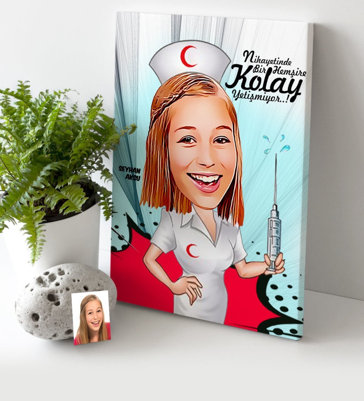 Kişiye Özel Hemşire Karikatür Kanvas Tablo (30 x 50 cm.) 1