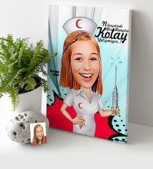 Kişiye Özel Hemşire Karikatür Kanvas Tablo (30 x 50 cm.) 1