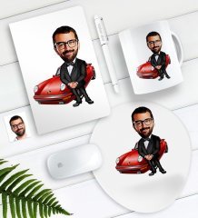 Kişiye Özel Bay Patron Karikatürlü Defter Kalem Kupa Mouse Pad Seti