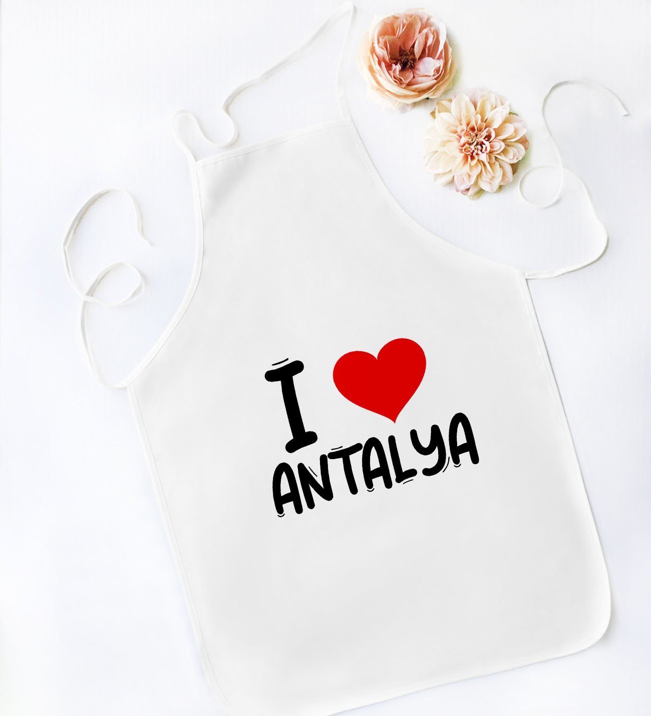 BK Gift I Love Antalya Tasarımlı Beyaz Mutfak Önlüğü - Model 1