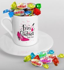 Kişiye Özel Evin Süslüsü Türk Kahvesi Fincanı ve Haribo Şeker Hediye Seti-1