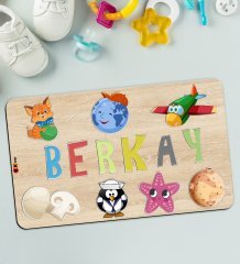 BK Toys Çocuklara Özel İsimli Büyük Boy Ahşap Eğitici Yapboz Puzzle 50x30cm - Model 11