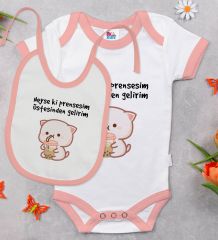 BK Kids Prensesim Üstesinden Gelirim Tasarımlı Pembe Bebek Body Zıbın ve Mama Önlüğü Hediye Seti-1