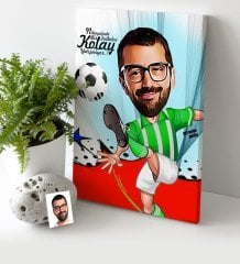 Kişiye Özel Bay Futbolcu Yeşil Beyaz Karikatür Kanvas Tablo (30 x 50 cm.) 1