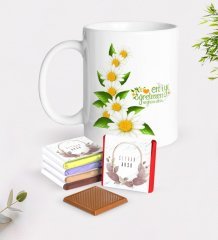 Kişiye Özel Papatya Temalı En İyi Öğretmen Beyaz Kupa ve Çikolata Hediye Seti-8
