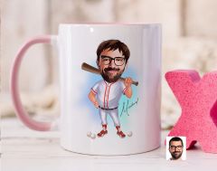 Bk Gift Kişiye Özel Beyzbol Karikatürlü Pembe Kupa Bardak-16, Sevgiliye Hediye, Arkadaşa Hediye