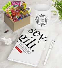 Kişiye Özel Sevgili Anlamı Nostaljik Lezzetler Defter Kalem Kupa Hediye Seti