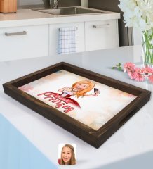 Kişiye Özel Prenses Karikatürlü Doğal Ahşap Tepsi-3