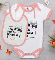 BK Kids Polis Olucam Tasarımlı Pembe Bebek Body Zıbın ve Mama Önlüğü Hediye Seti-1
