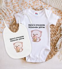 BK Kids Prensesim Üstesinden Gelirim Tasarımlı Beyaz Bebek Body Zıbın ve Mama Önlüğü Hediye Seti-1