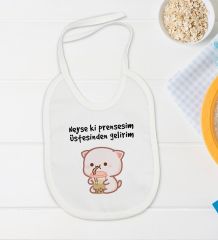BK Kids Prensesim Üstesinden Gelirim Tasarımlı Beyaz Bebek Body Zıbın ve Mama Önlüğü Hediye Seti-1