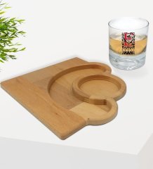 Kişiye Özel Harfli İsimli Viski Bardağı ve Doğal Masif Ahşap Yarım Ay Sunum Tabağı Çerezlik Hediye Seti-7