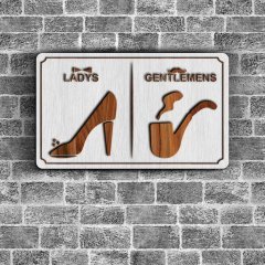 Bay & Bayan WC Ahşap Yönlendirme Levhası - A3