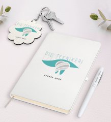 Kişiye Özel Diş Teknikeri Beyaz Defter Kalem ve Anahtarlık Hediye Seti
