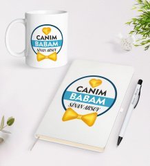Kişiye Özel Canım Babam Tasarımlı Beyaz Defter Kalem Kupa Seti - Model 1