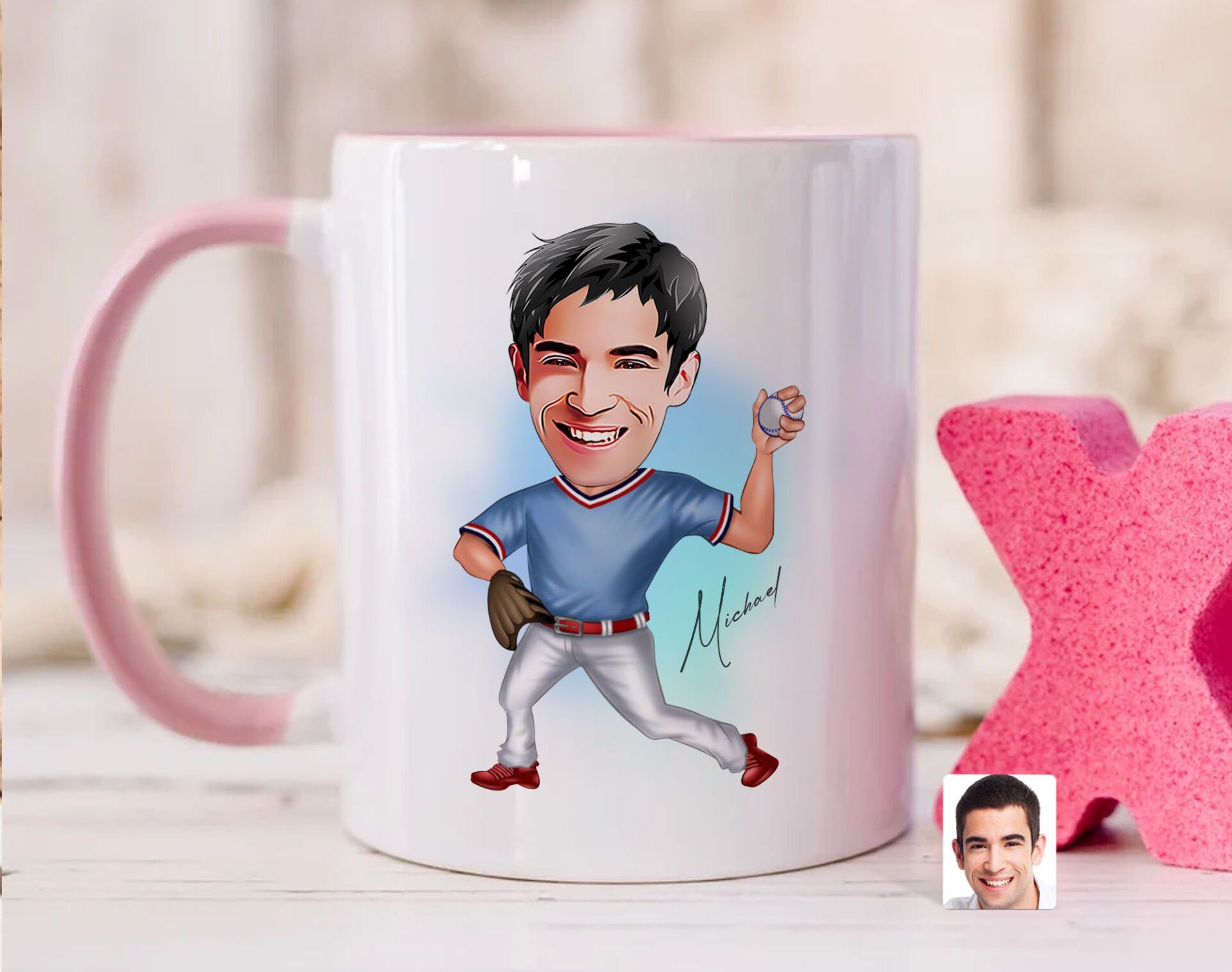 Bk Gift Kişiye Özel Beyzbol Karikatürlü Pembe Kupa Bardak-15, Sevgiliye Hediye, Arkadaşa Hediye
