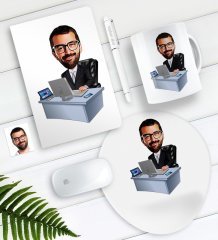 Kişiye Özel Bay Genel Müdür Karikatürlü Defter Kalem Kupa Mouse Pad Seti