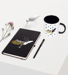 Kişiye Özel Edebiyat Öğretmeni Temalı Siyah Defter Kalem Kupa Seti - 2