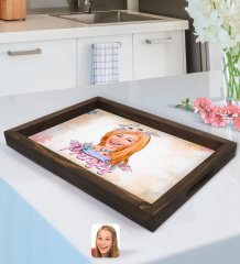 Kişiye Özel Prenses Karikatürlü Doğal Ahşap Tepsi-2