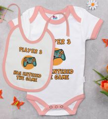 BK Kids Player 3 Tasarımlı Pembe Bebek Body Zıbın ve Mama Önlüğü Hediye Seti-1