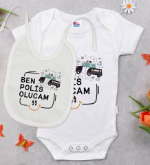 BK Kids Polis Olucam Tasarımlı Beyaz Bebek Body Zıbın ve Mama Önlüğü Hediye Seti-1