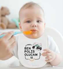 BK Kids Polis Olucam Tasarımlı Beyaz Bebek Body Zıbın ve Mama Önlüğü Hediye Seti-1