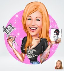 Kişiye Özel Kadın Dövme Sanatçısı Karikatürlü Sosyal Medya Dijital Profil Fotoğrafı - Model 1