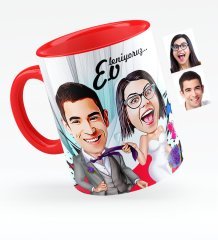Kişiye Özel Evleniyoruz Karikatürlü Kırmızı Kupa Bardak - 6