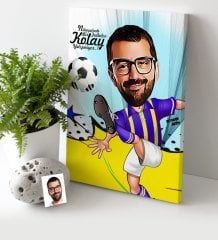 Kişiye Özel Bay Futbolcu Sarı Lacivert Karikatür Kanvas Tablo (30 x 50 cm.) 1