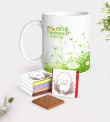 Kişiye Özel Papatya Temalı En İyi Öğretmen Beyaz Kupa ve Çikolata Hediye Seti-6