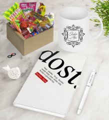 Kişiye Özel Dost Anlamı Nostaljik Lezzetler Defter Kalem Kupa Hediye Seti