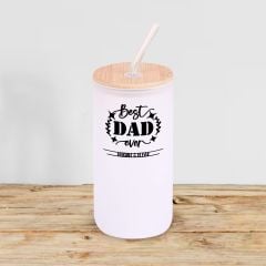 BK Gift İsimli Dad Tasarımlı Beyaz Renk Pipetli Buzlu Cam Bardak 600ml - 9, Babaya Hediye, Doğum Günü Hediyesi