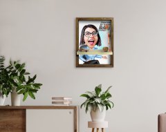Kişiye Özel Kadın Kolay Yetişmiyor Karikatürlü Doğal Masif Ahşap Çerçeveli Tablo Duvar Rafı-2