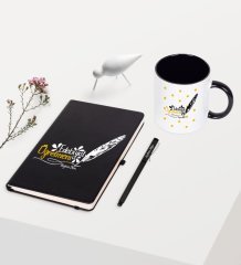 Kişiye Özel Edebiyat Öğretmeni Temalı Siyah Defter Kalem Kupa Seti - 1