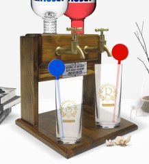 Kişiye Özel Renkli Baskılı İsimli İkili Vodka Bardağı ve Çift Musluklu Doğal Ahşap Vodka Standı-16