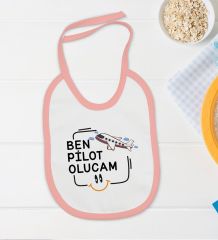 BK Kids Pilot Olucam Tasarımlı Pembe Bebek Body Zıbın ve Mama Önlüğü Hediye Seti-1