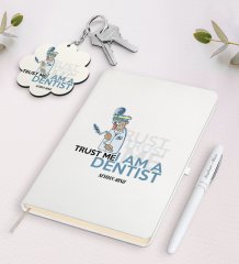 Kişiye Özel Diş Hekimi Beyaz Defter Kalem ve Anahtarlık Hediye Seti-3