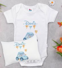 BK Kids Kişiye Özel 11 Parça Beyaz Hastane Çıkışı Body Zıbın Battaniye ve Yastık Hediye Seti-10