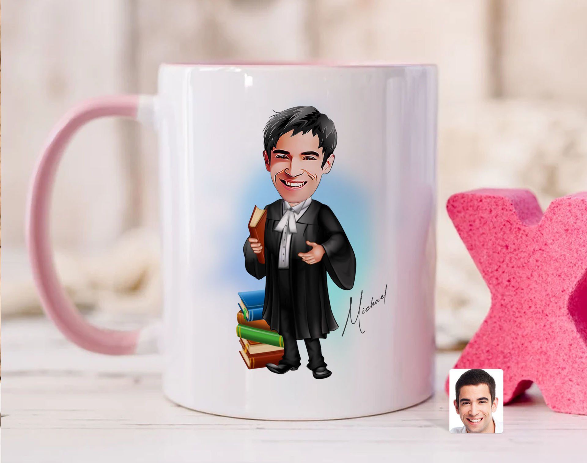 Bk Gift Kişiye Özel Erkek Avukat Karikatürlü Pembe Kupa Bardak-7, Sevgiliye Hediye, Arkadaşa Hediye