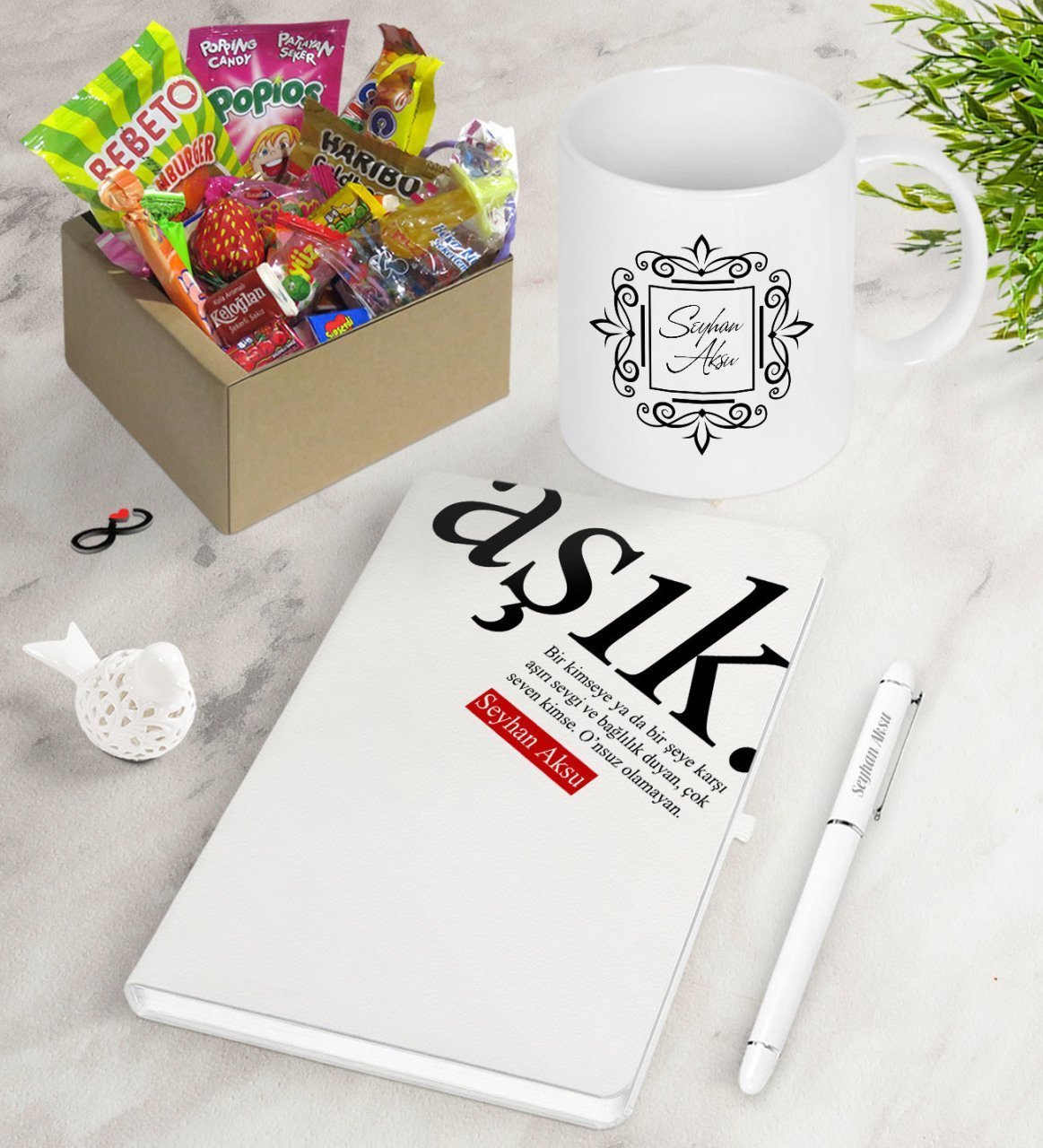 Kişiye Özel Aşık Anlamı Nostaljik Lezzetler Defter Kalem Kupa Hediye Seti