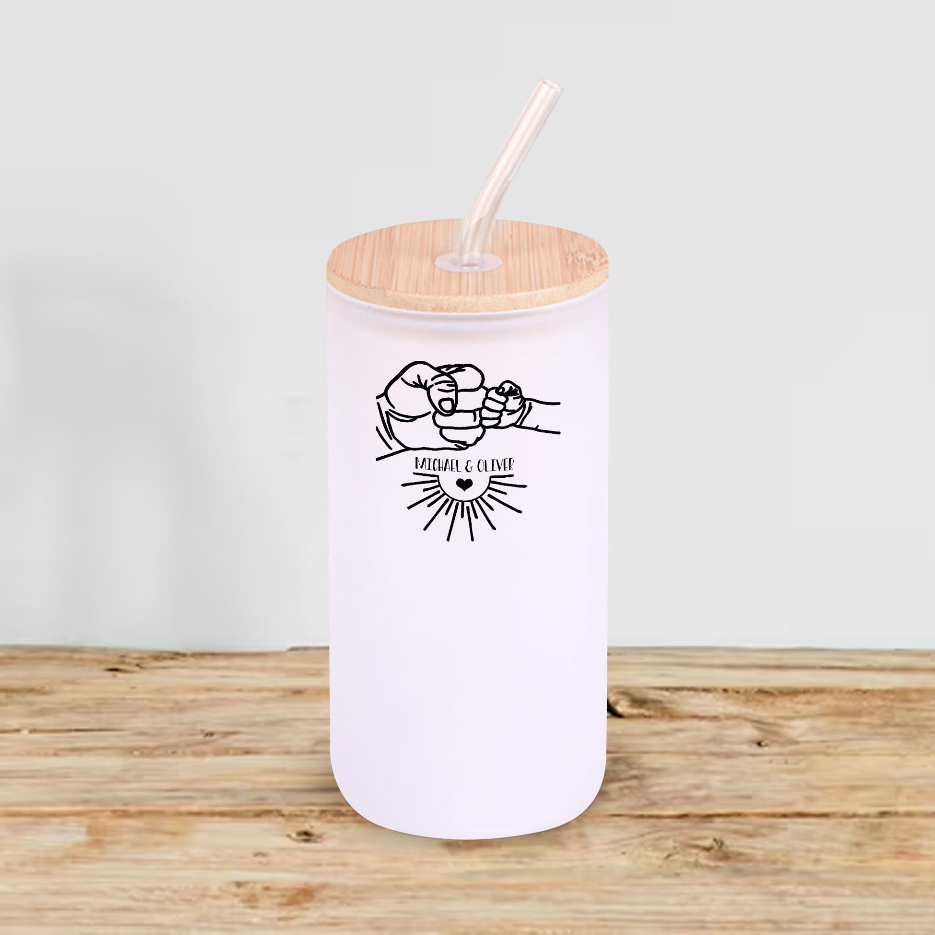 BK Gift İsimli Dad Tasarımlı Beyaz Renk Pipetli Buzlu Cam Bardak 600ml - 8, Babaya Hediye, Doğum Günü Hediyesi
