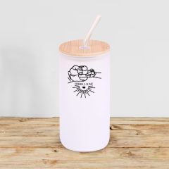 BK Gift İsimli Dad Tasarımlı Beyaz Renk Pipetli Buzlu Cam Bardak 600ml - 8, Babaya Hediye, Doğum Günü Hediyesi