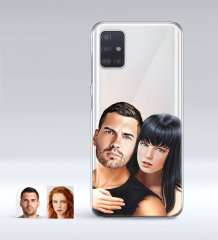 Kişiye Özel Sevgililer Karikatürlü Samsung Galaxy A51 İnce Şeffaf Silikon Telefon Kapağı-37