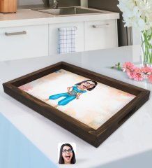 Kişiye Özel Oryantal Karikatürlü Doğal Ahşap Tepsi-1