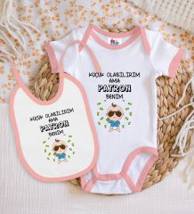 BK Kids Patron Benim Tasarımlı Pembe Bebek Body Zıbın ve Mama Önlüğü Hediye Seti-1