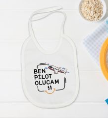 BK Kids Pilot Olucam Tasarımlı Beyaz Bebek Body Zıbın ve Mama Önlüğü Hediye Seti-1