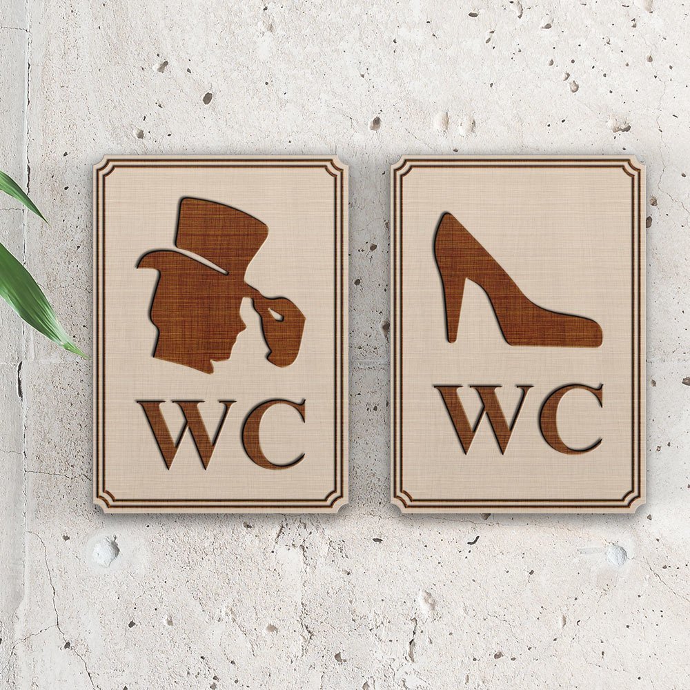 Bay & Bayan WC Ahşap Yönlendirme Levhası - 3