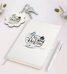 Kişiye Özel Diş Hekimi Beyaz Defter Kalem ve Anahtarlık Hediye Seti-2