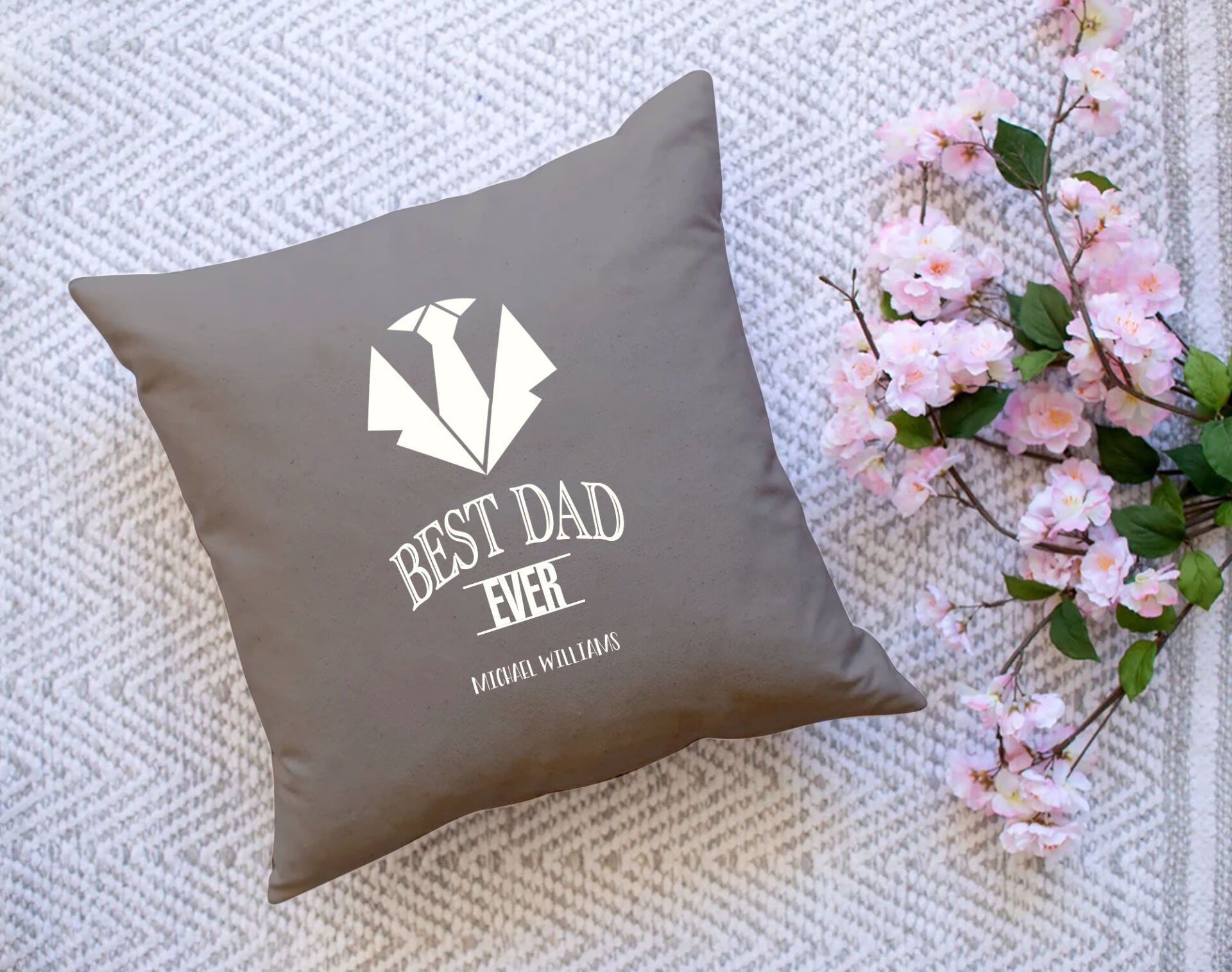 BK Gift Kişiye Özel İsimli Babalar Günü Tasarımlı Gri Kırlent Yastık-24 Babaya Hediye, Ev Dekorasyonu, Babalar Günü Hediyesi