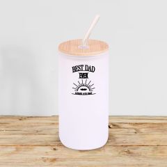 BK Gift İsimli Dad Tasarımlı Beyaz Renk Pipetli Buzlu Cam Bardak 600ml - 7, Babaya Hediye, Doğum Günü Hediyesi
